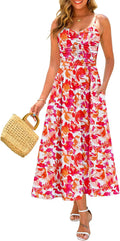 Annebouti Women Floral Ruched Maxi Dress with Pockets - 2025 Sundress