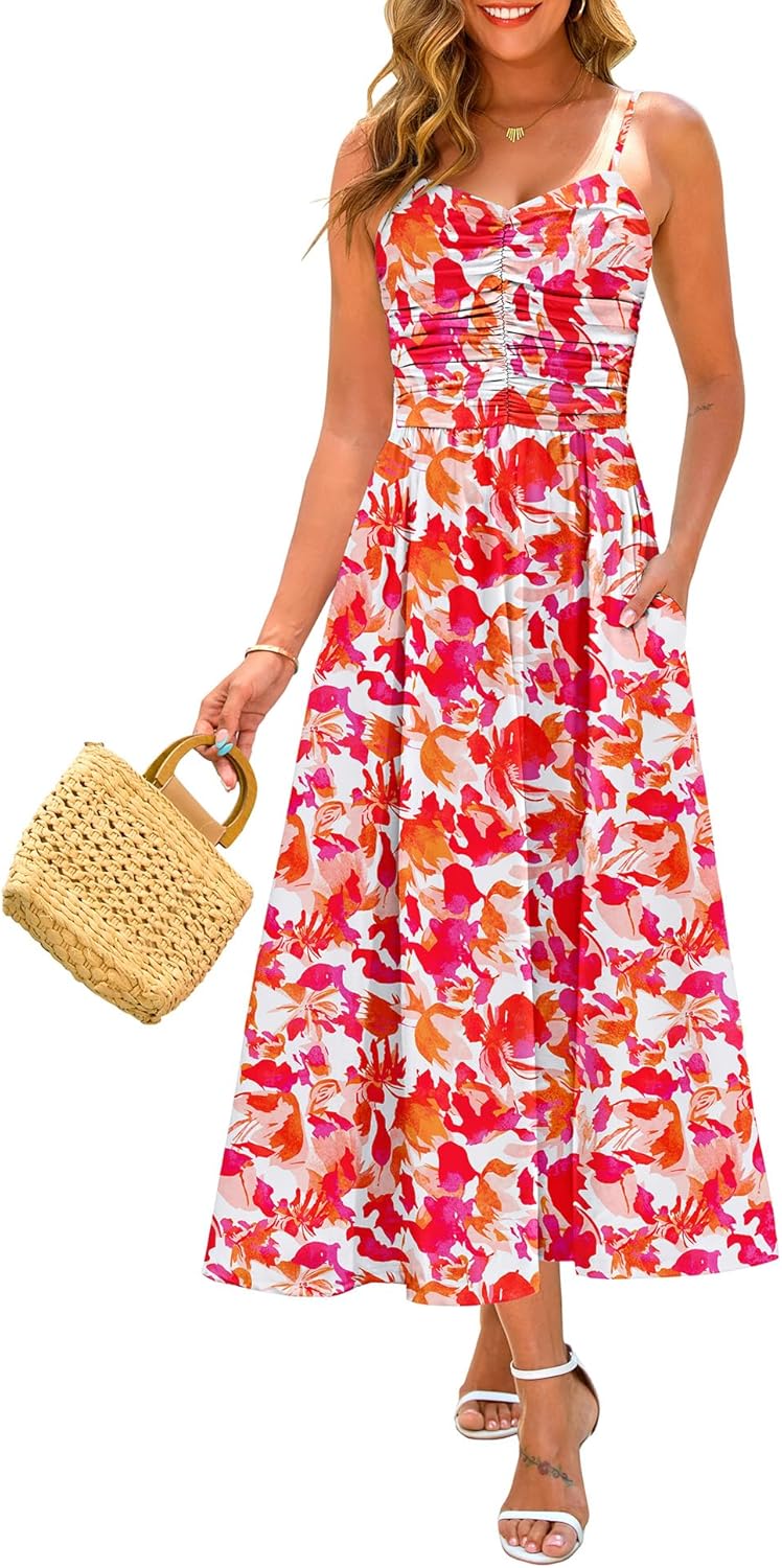 Annebouti Women 2025 Summer Floral Beach Maxi Dress with Pockets