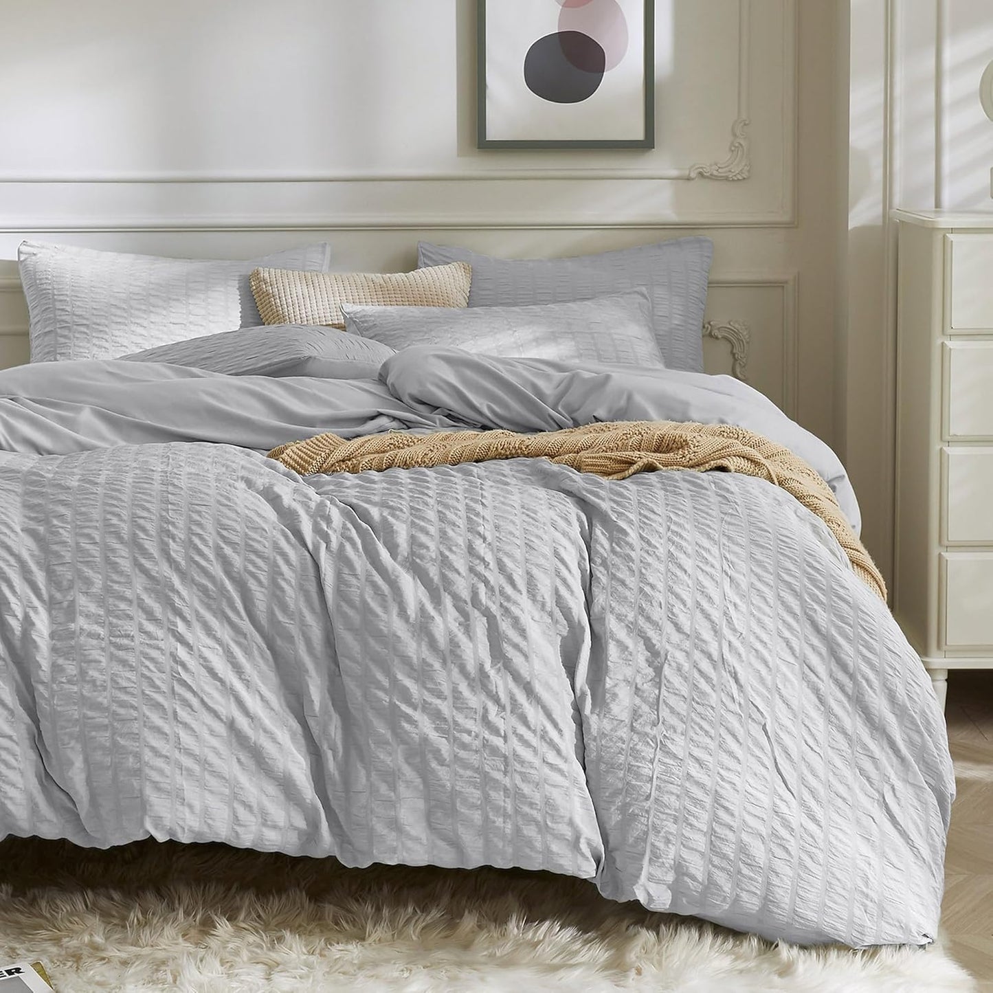 Light Grey Duvet Cover Set for Cal King Size Bedding Needs