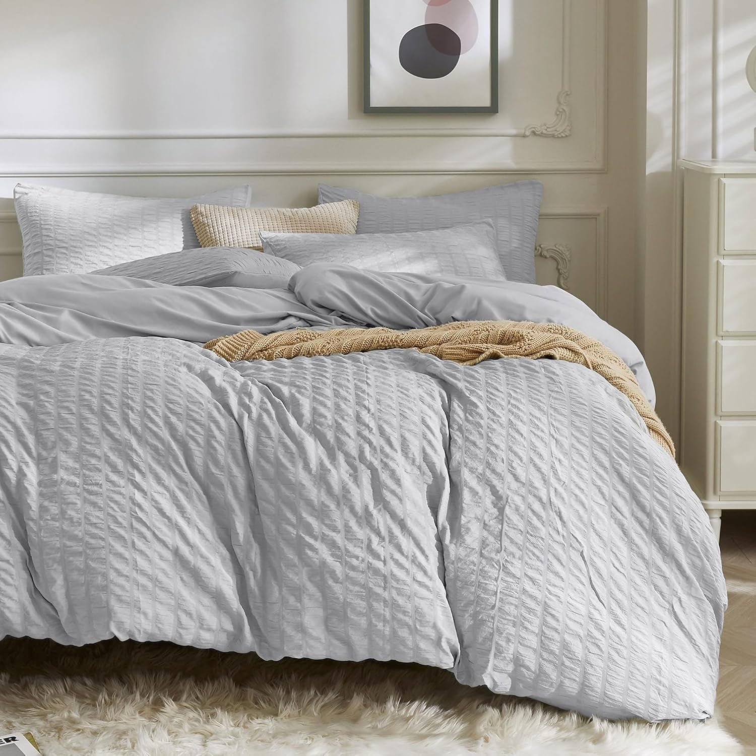 Light Grey Duvet Cover Set for Cal King Size Bedding Needs
