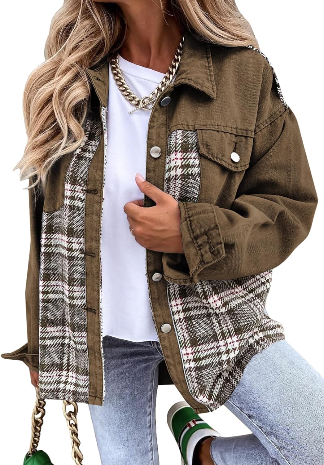 Oversized Denim Jacket for Women - Casual Long Sleeve Shacket