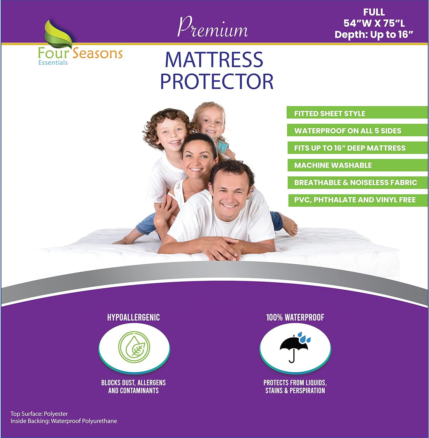 Hypoallergenic Waterproof Mattress Protector - Dust Protection - Four Seasons Essentials