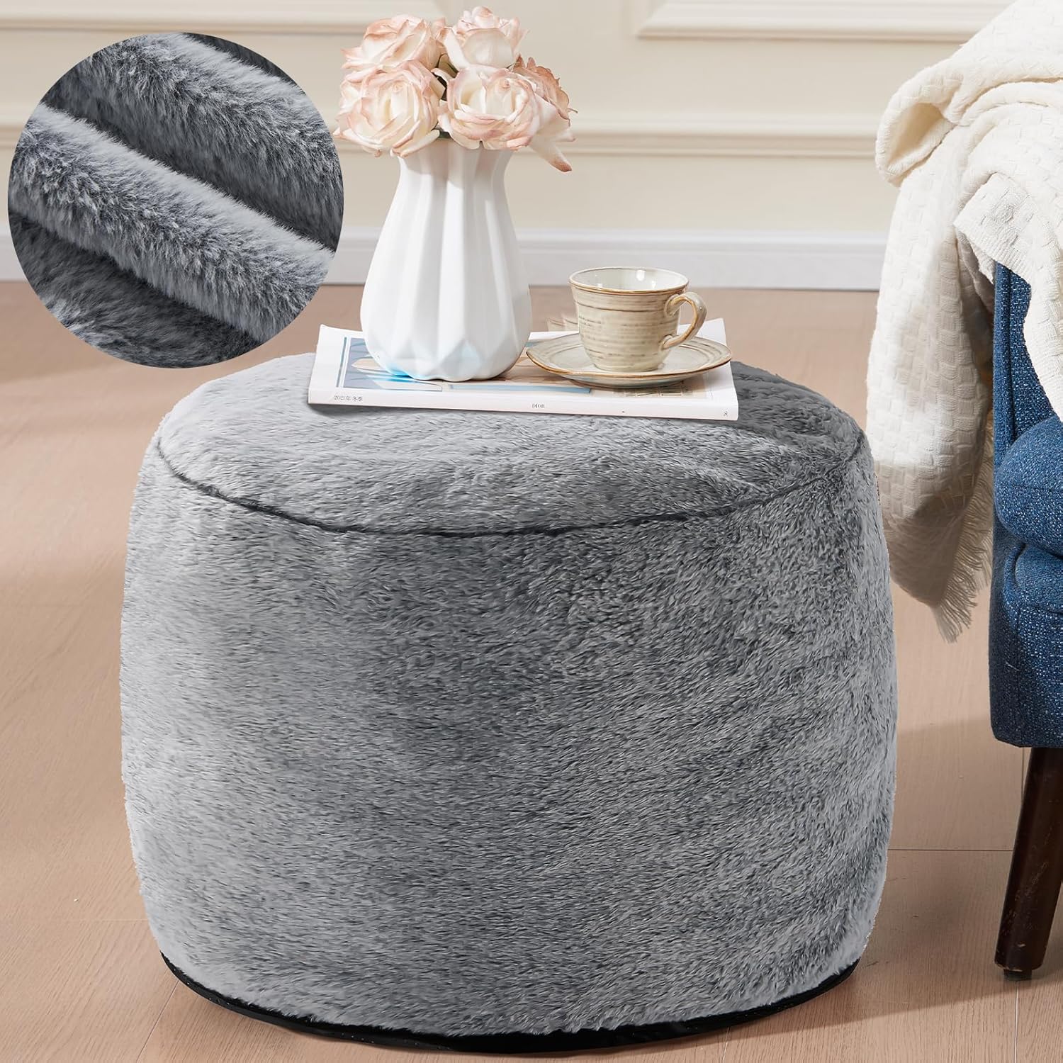Round Ottoman Foot Rest for Couch - Soft Pouf for Living Room