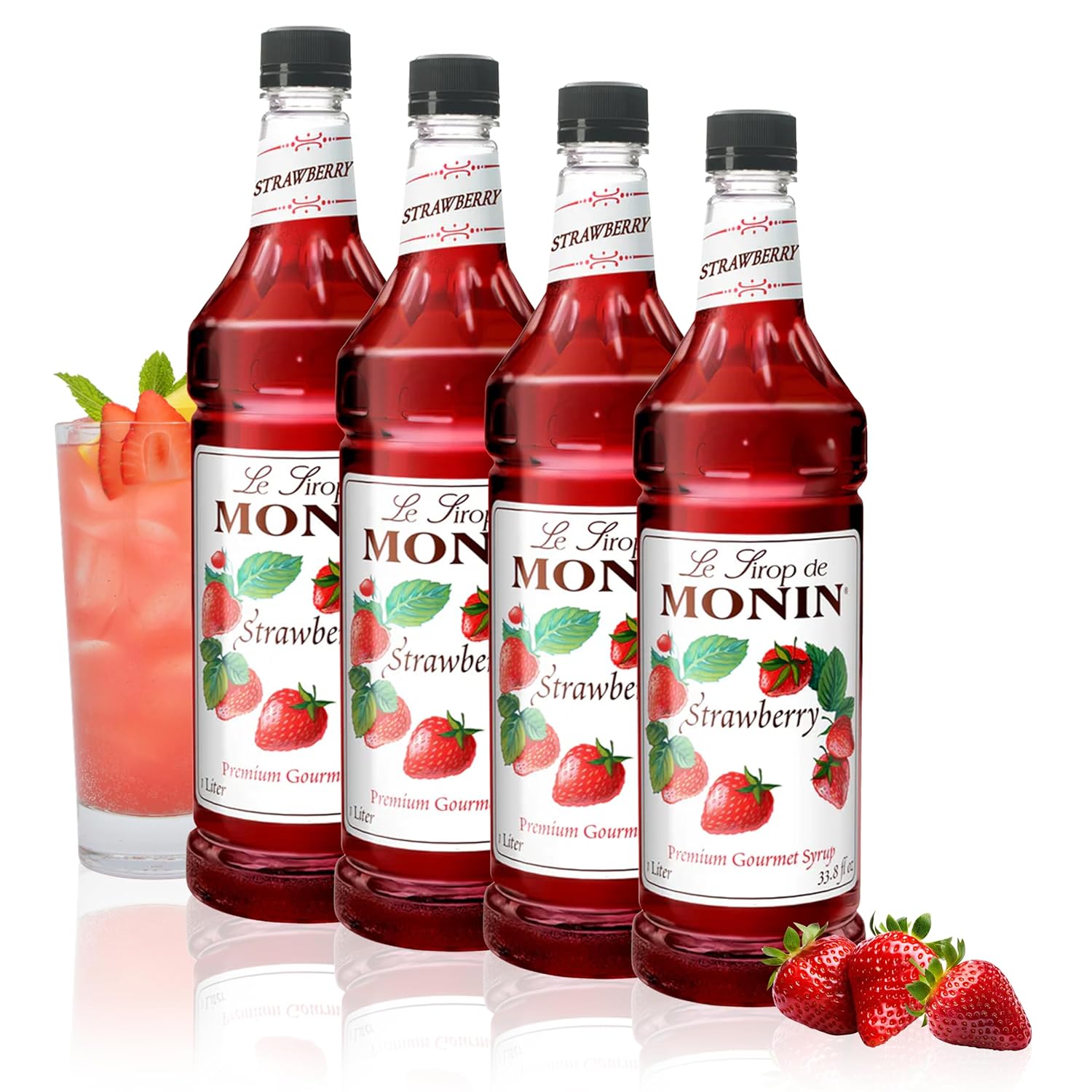 Monin Strawberry Syrup for Cocktails and Teas, Gluten-Free 1L