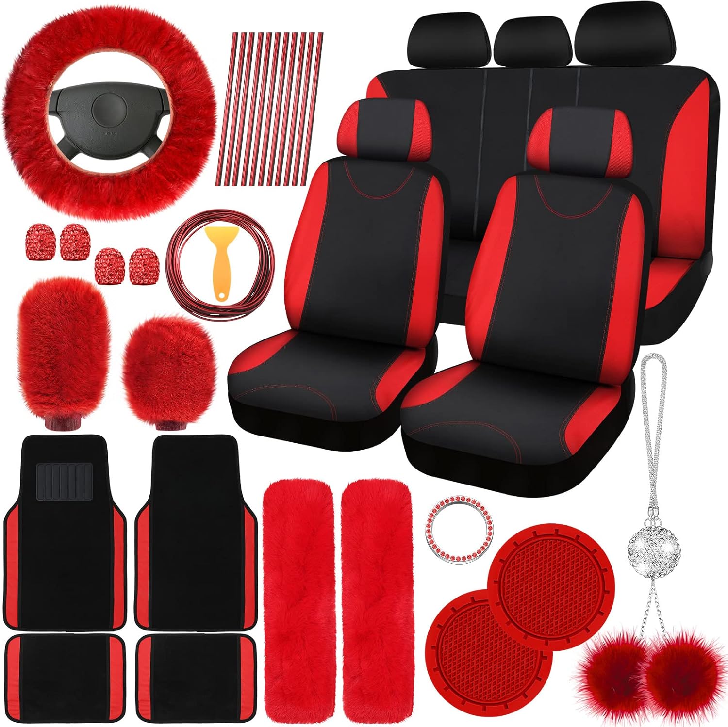 Woanger 47 Car Seat Cover Full Set for Women with Plush Design