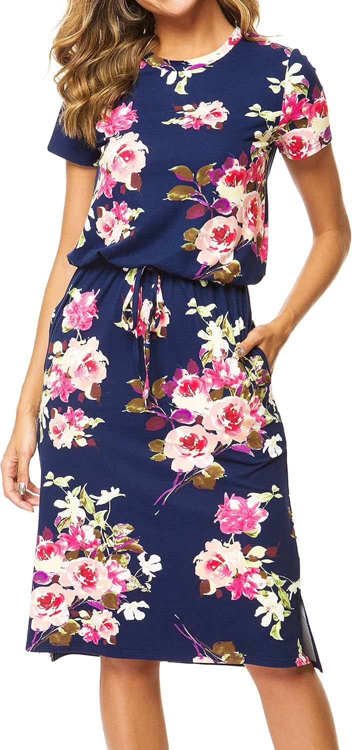 Simier Fariry Womens Summer Hide Belly Knee Length Travel Dress