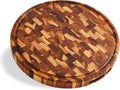 End Grain Teak Cutting Board 15in Round - Durable Charcuterie Board