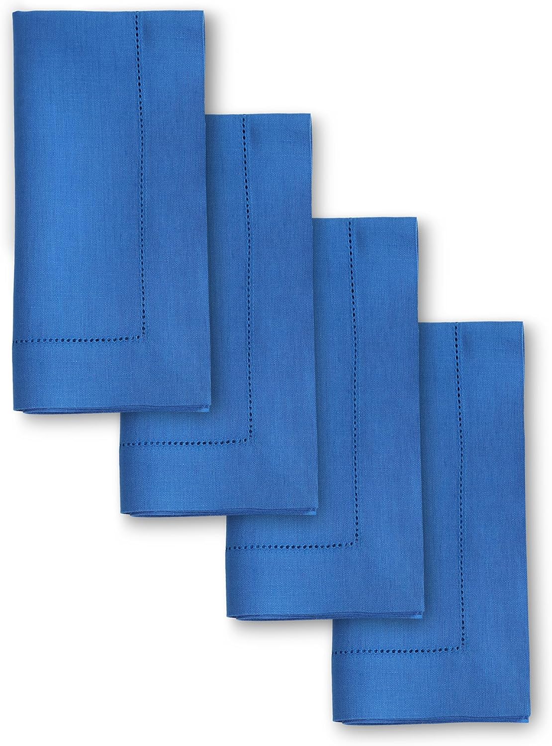 Classic Hemstitch Royal Blue Linen Napkins Set of 4 for Dining