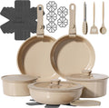 23 Pcs Ceramic Non Stick Cookware Set Taupe - Space Saving