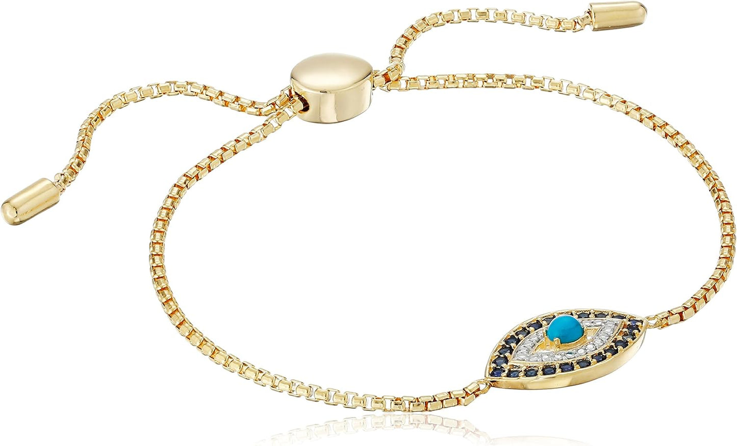 Evil Eye Bolo Adjustable Bracelet with Turquoise and Sapphires