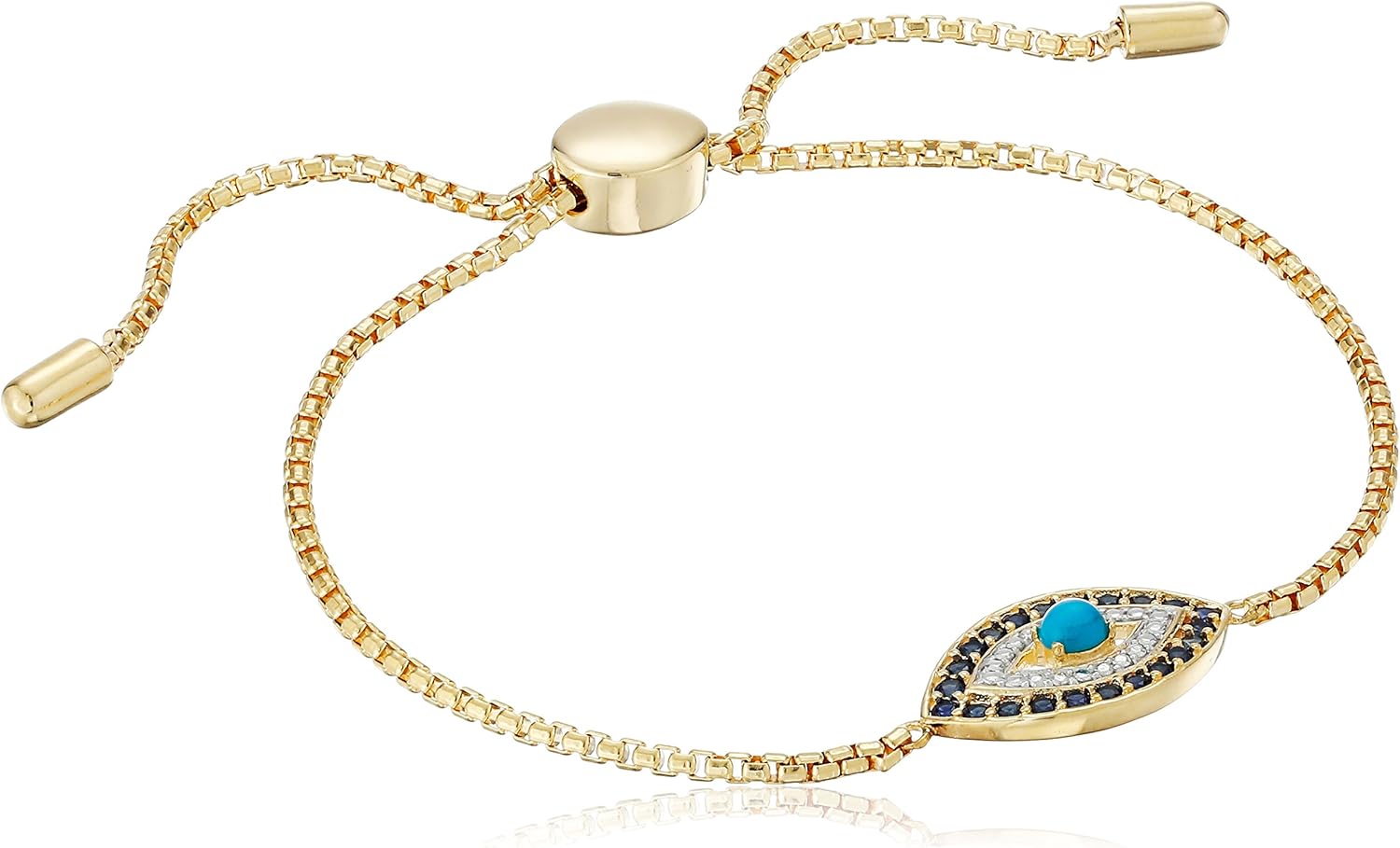 Evil Eye Bolo Adjustable Bracelet with Turquoise and Sapphires