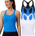 Ribbed Workout Tank Tops with Built in Bra Racerback - Seamless Crop