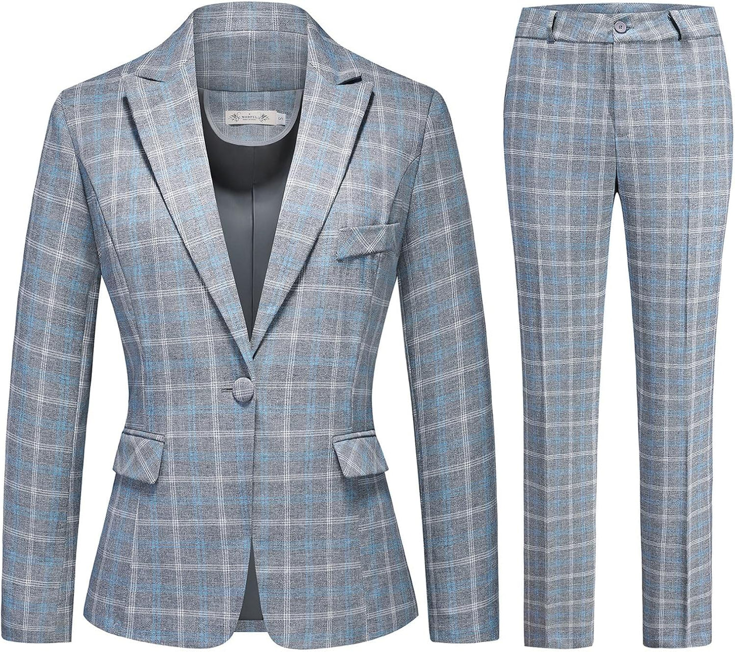 Womens 2 Piece Plaid Suits Set for Business Office Style