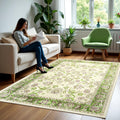 4x6 Green Washable Area Rug - Vintage Floral Low Pile Non-Slip