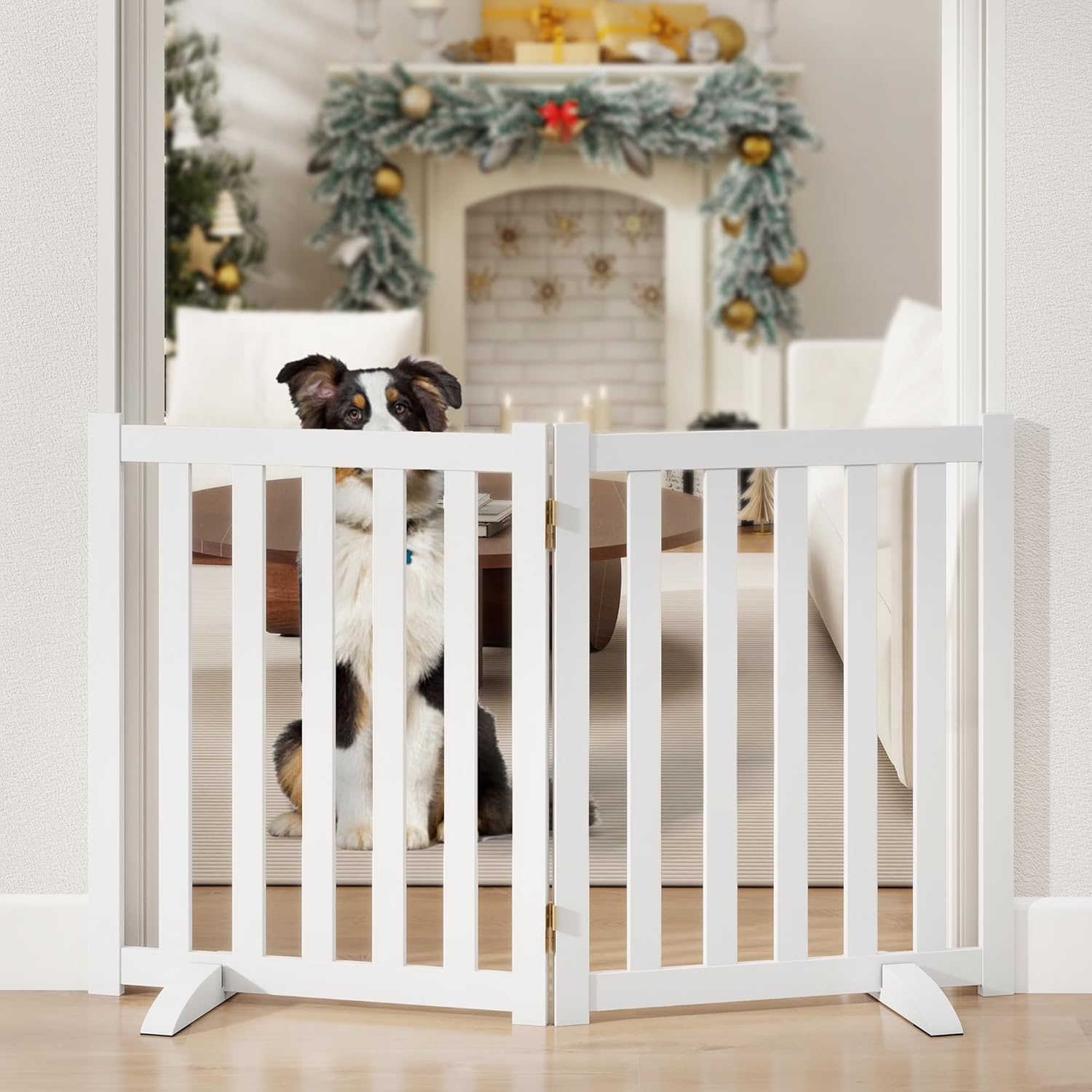 24in Tall Freestanding Pet Gate for Dogs - Solid Wood Safety Fence