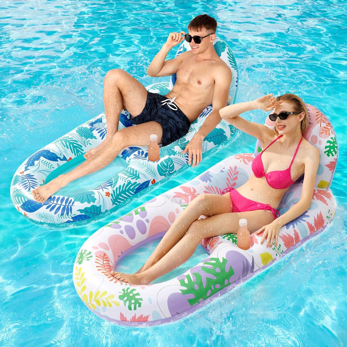 2 Pack Pool Floats for Adults with Backrest & Cup Holders