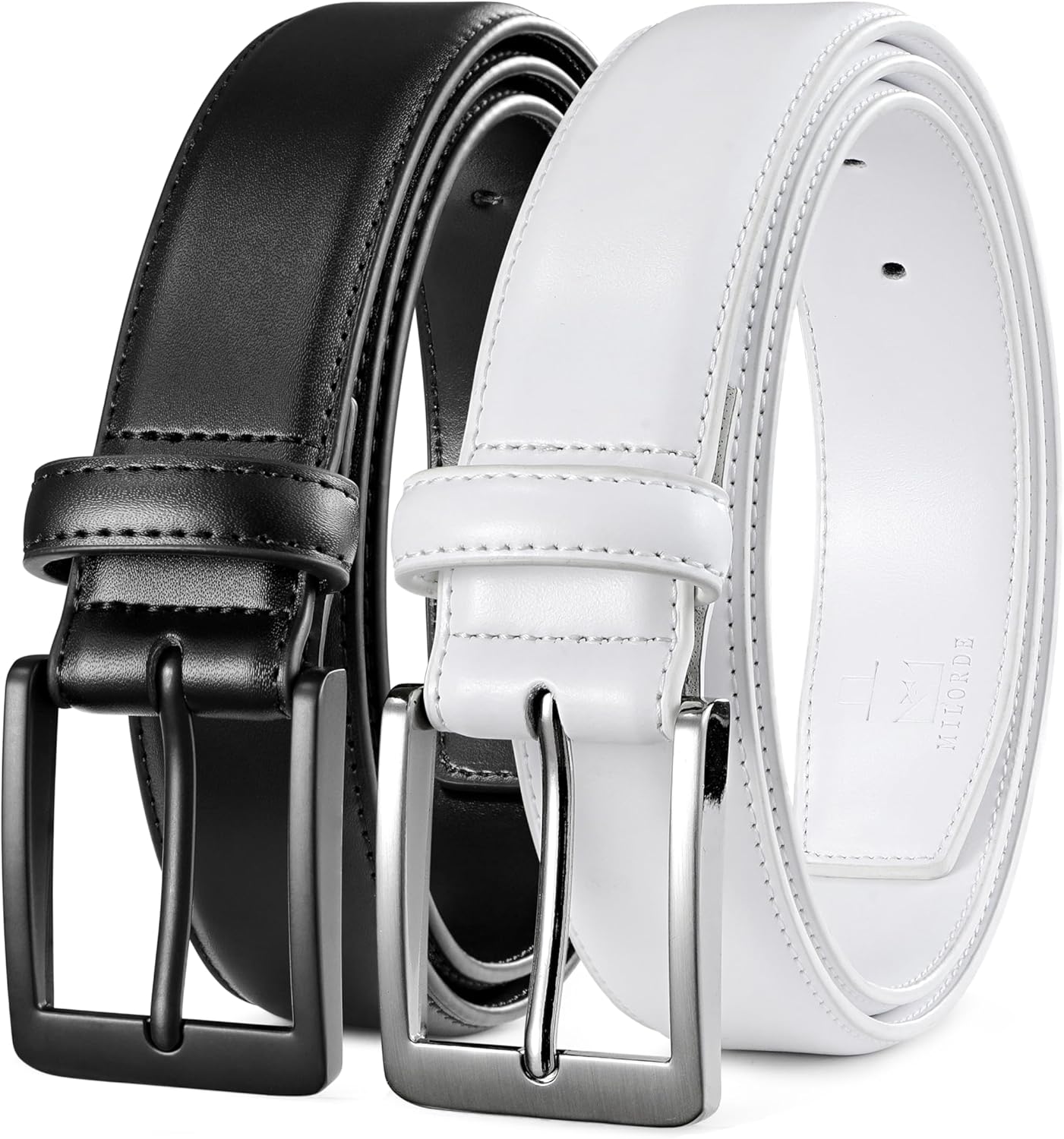 MILORDE Men's Leather Dress Belt 2Pack for Work and Casual Wear