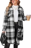 IN'VOLAND Plus Size Flannel Plaid Shirt Jacket - Oversized Knee Length