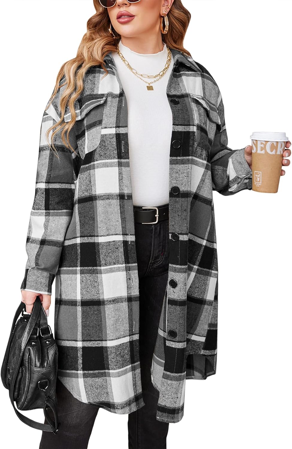 IN'VOLAND Womens Plus Size Flannel Plaid Shirt for Stylish Looks