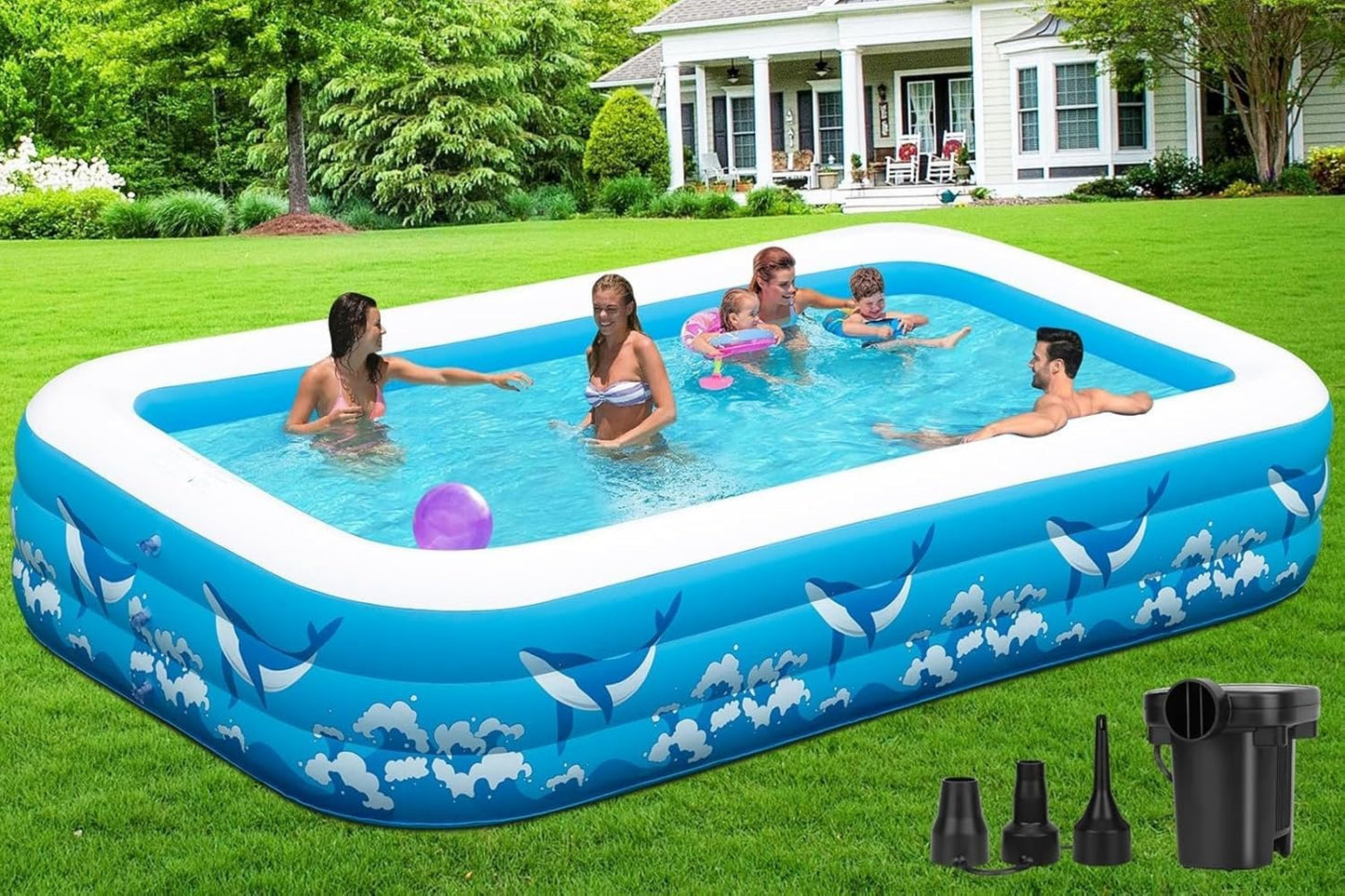 Large Inflatable Pool for Adults, 130in X 72in X 22in Size