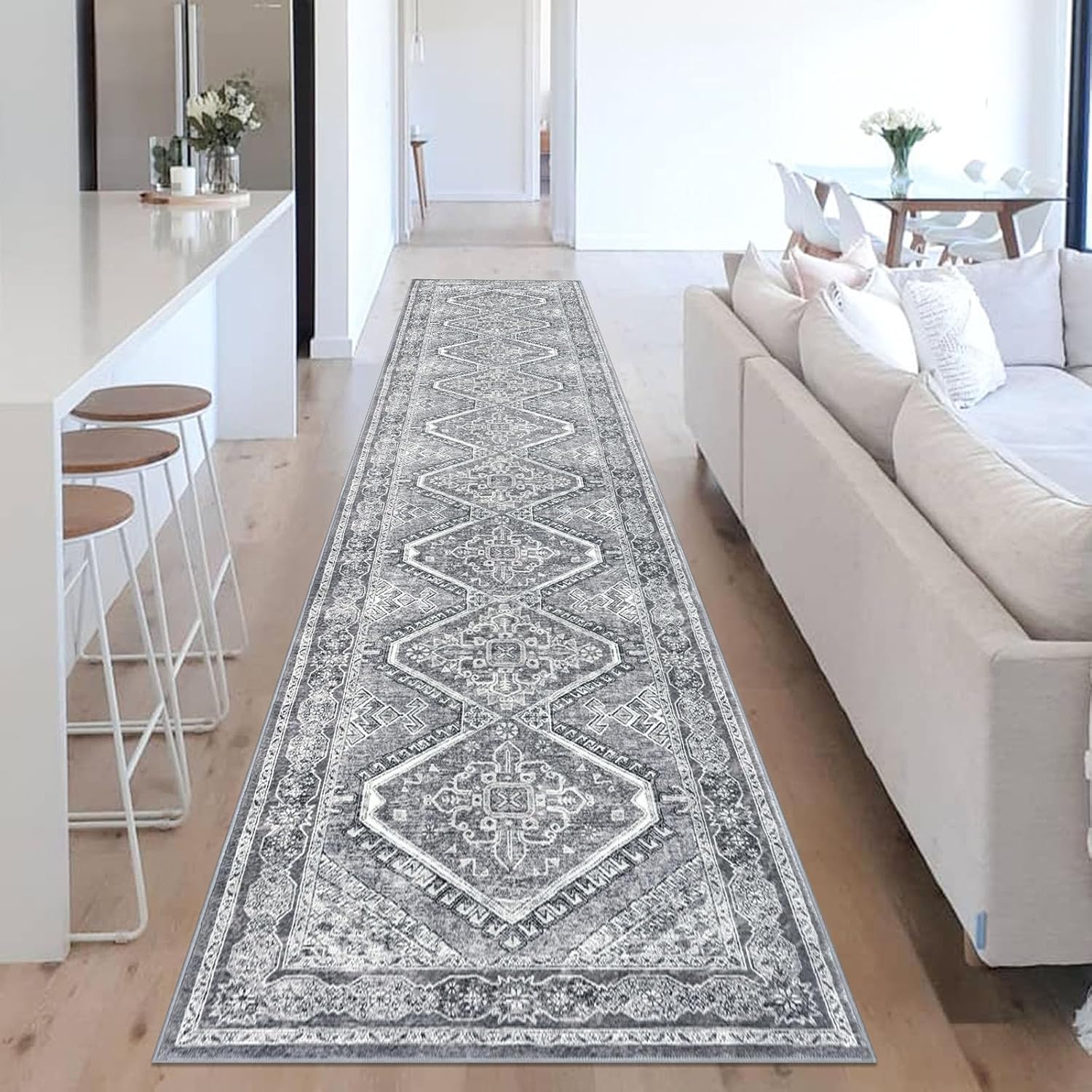 KUTA Medallion Washable Runner Rug 2.6x14 for Hallways