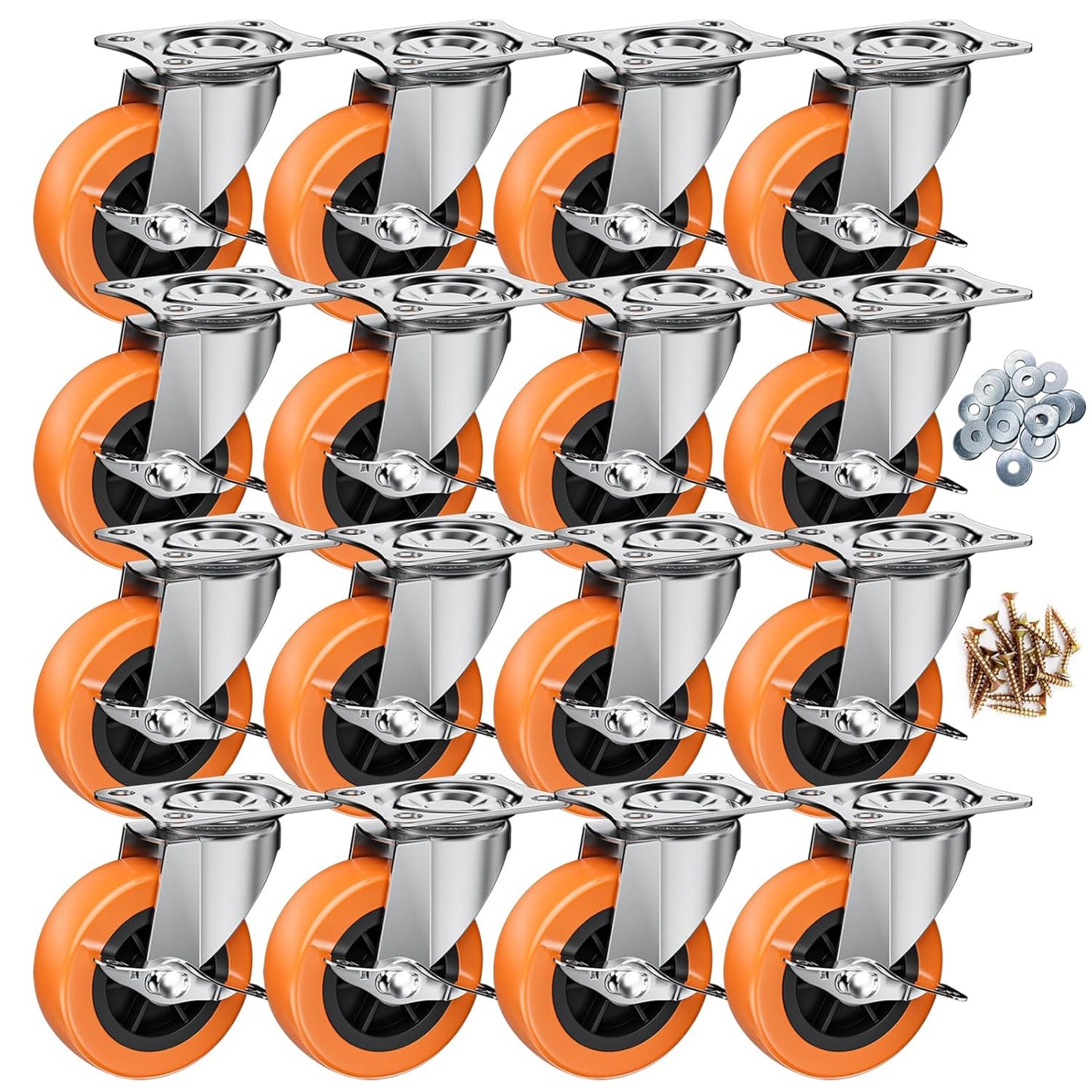 3 Inch Casters Set of 16 with Side Brake for Easy Mobility