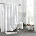 DKNY White Chenille Stripe Shower Curtain - Luxurious 100% Cotton