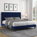 King Velvet Platform Bed Frame with Vertical Channel Headboard