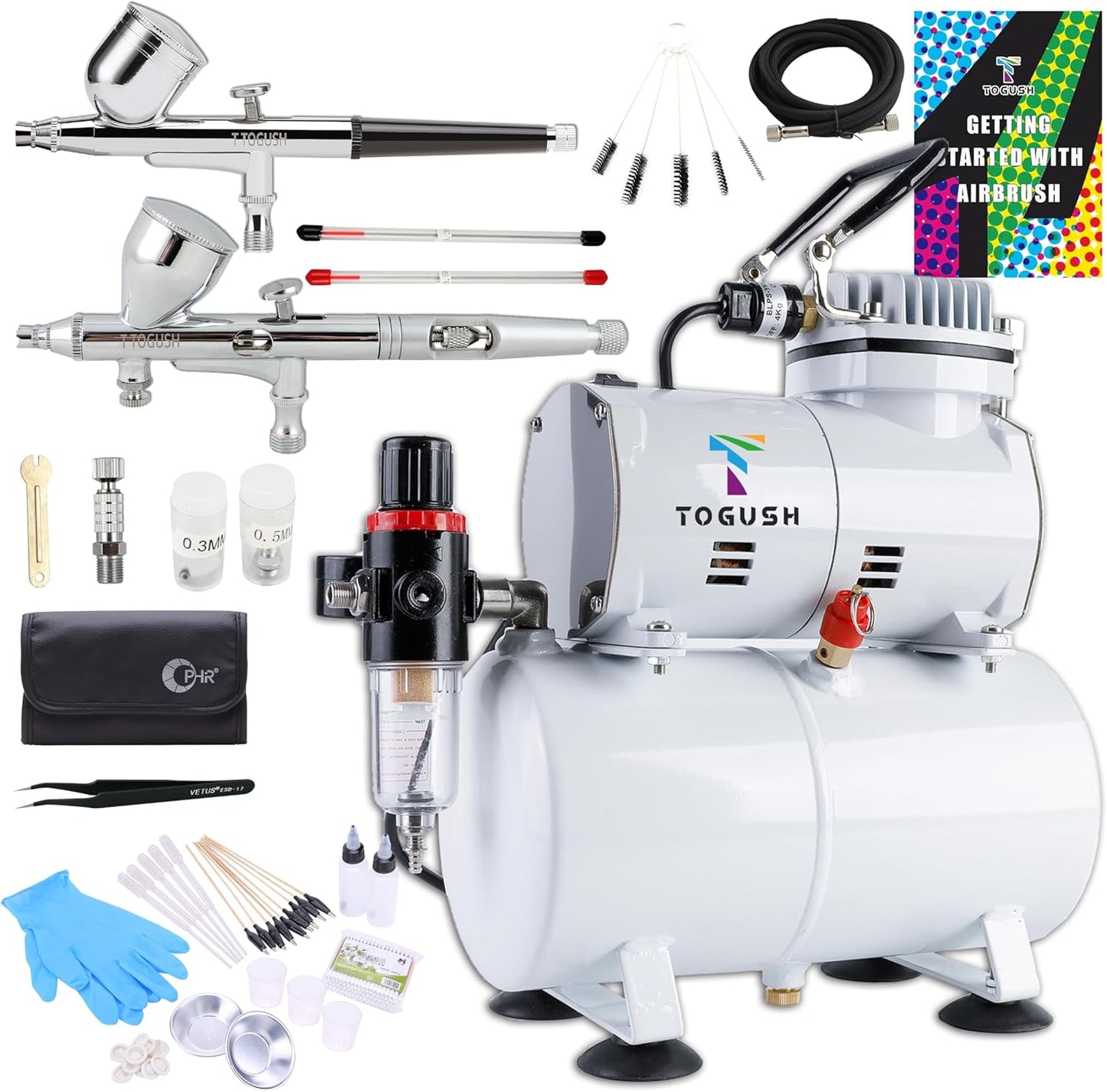 T TOGUSH Airbrush Kit: Precise Dual-Action Airbrushing