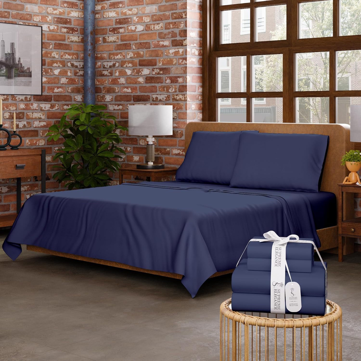 Dark Blue Organic Cotton Full Bed Sheets Set for Ultimate Comfort