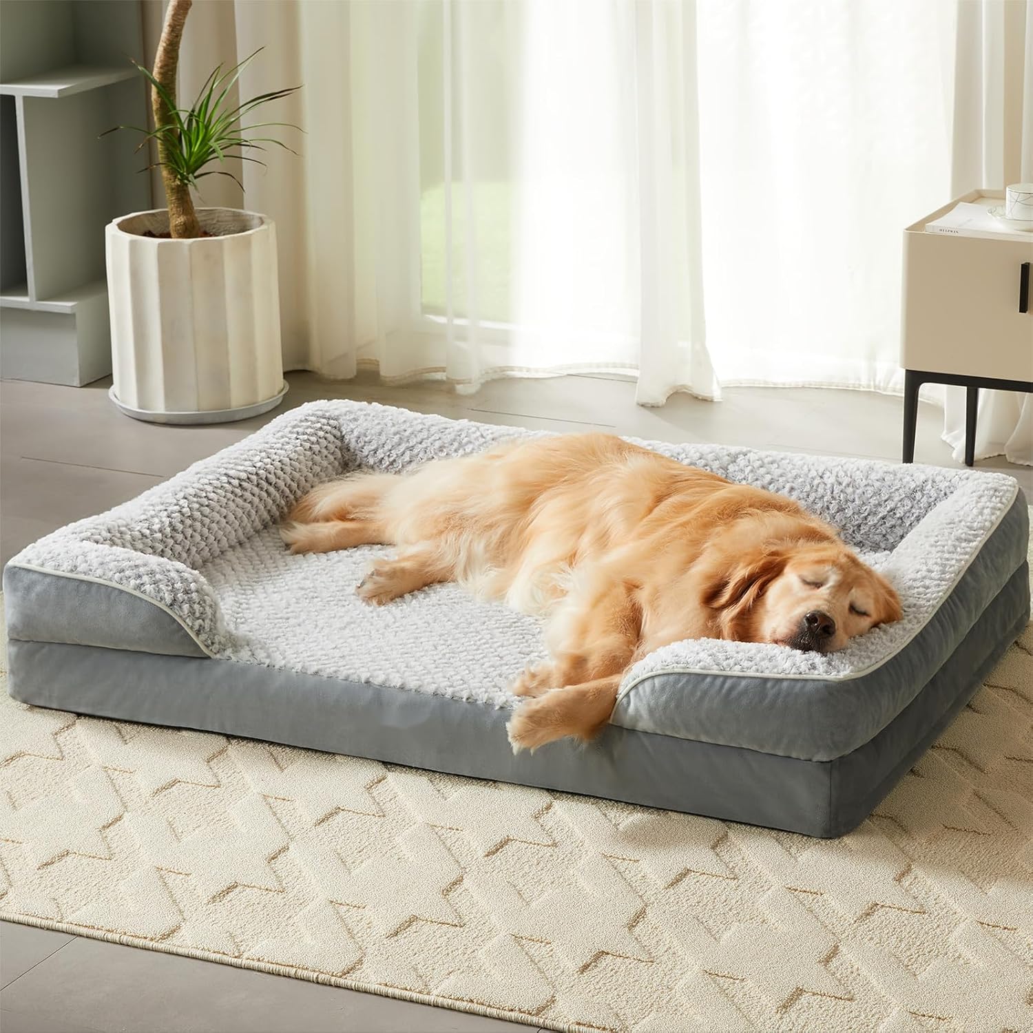 Orthopedic Dog Bed for Large Dogs with Waterproof Cover and Anti-Slip