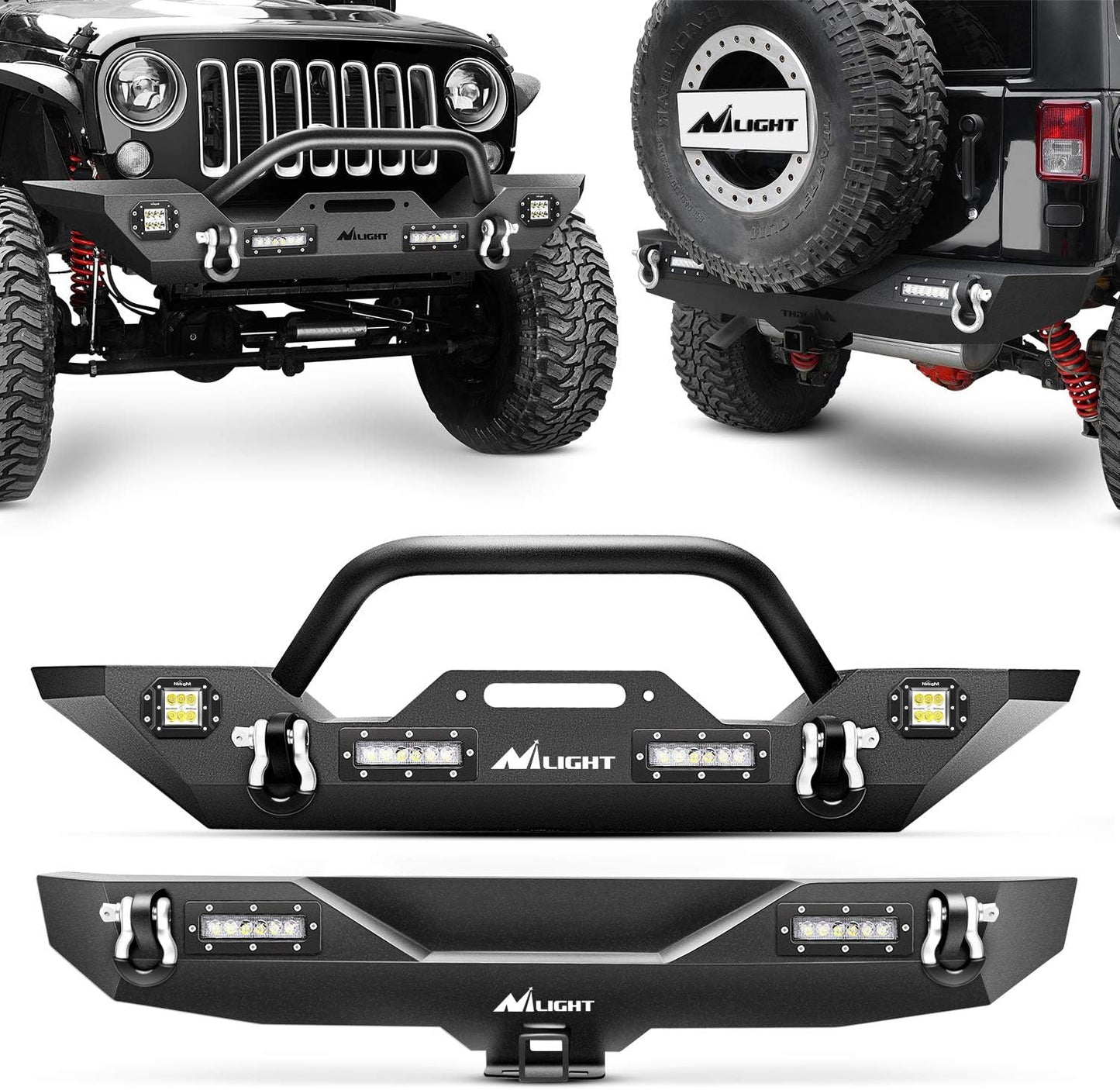 Nilight Front Rear Combo Bumper for 2007-2018 Jeep Wrangler JK