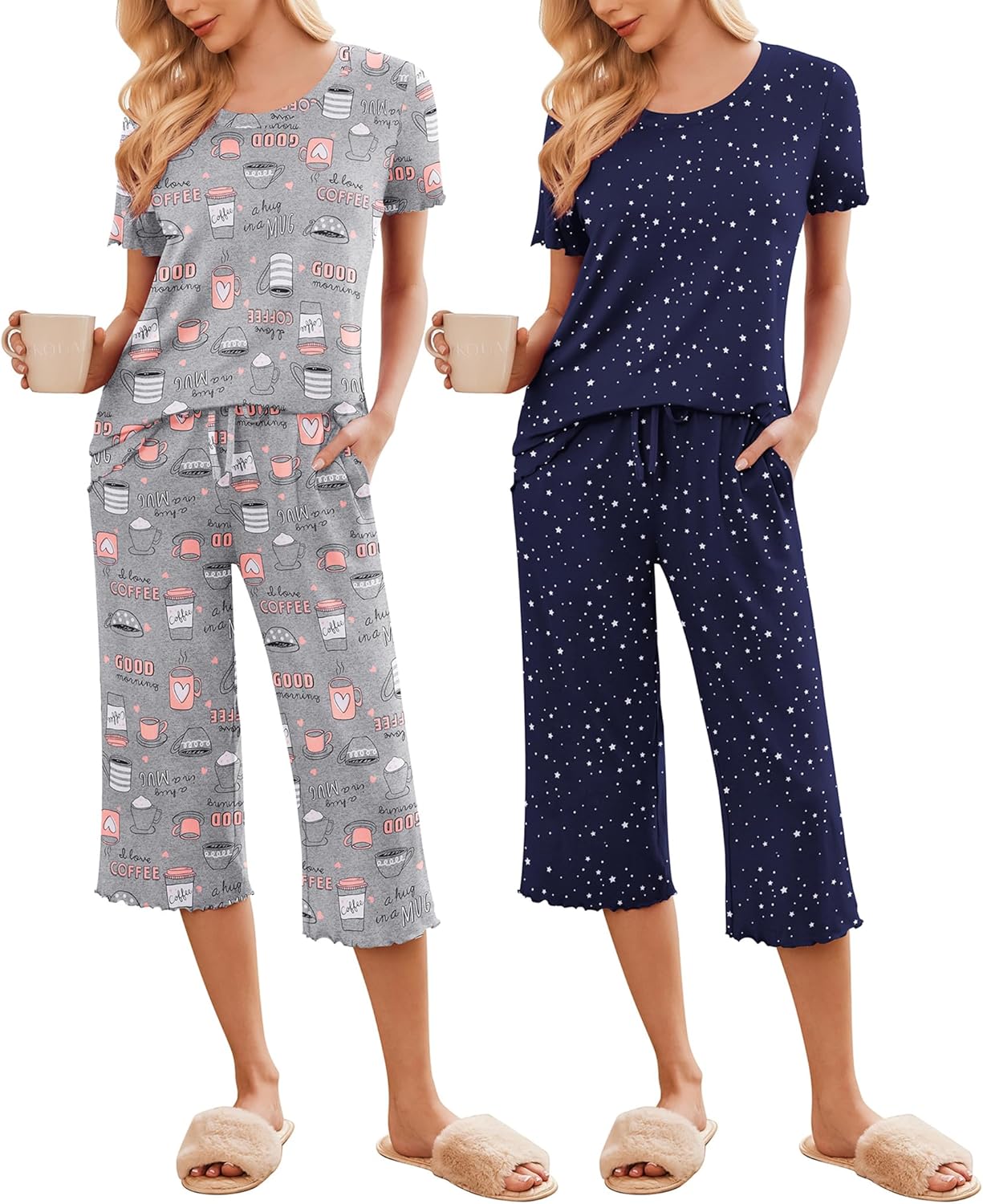 Ekouaer Women's Pajamas Set: Soft Capri Pants Sleepwear