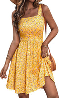 Women Summer Square Neck Pocket Dress - Lightweight A-line Midi