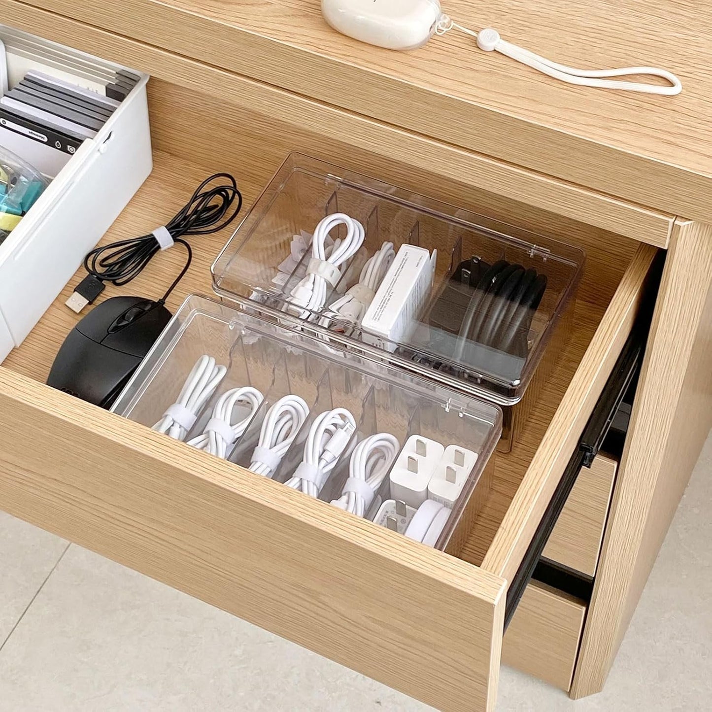 Yesesion Large Cord Organizer Box 2 Pack - Tidy Wires Easily!