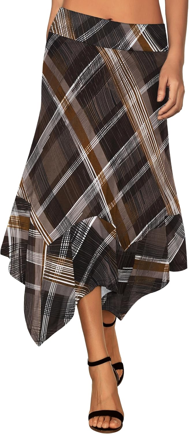 DJT Women's Flowy A Line Midi Skirt with Stretchy Waistband