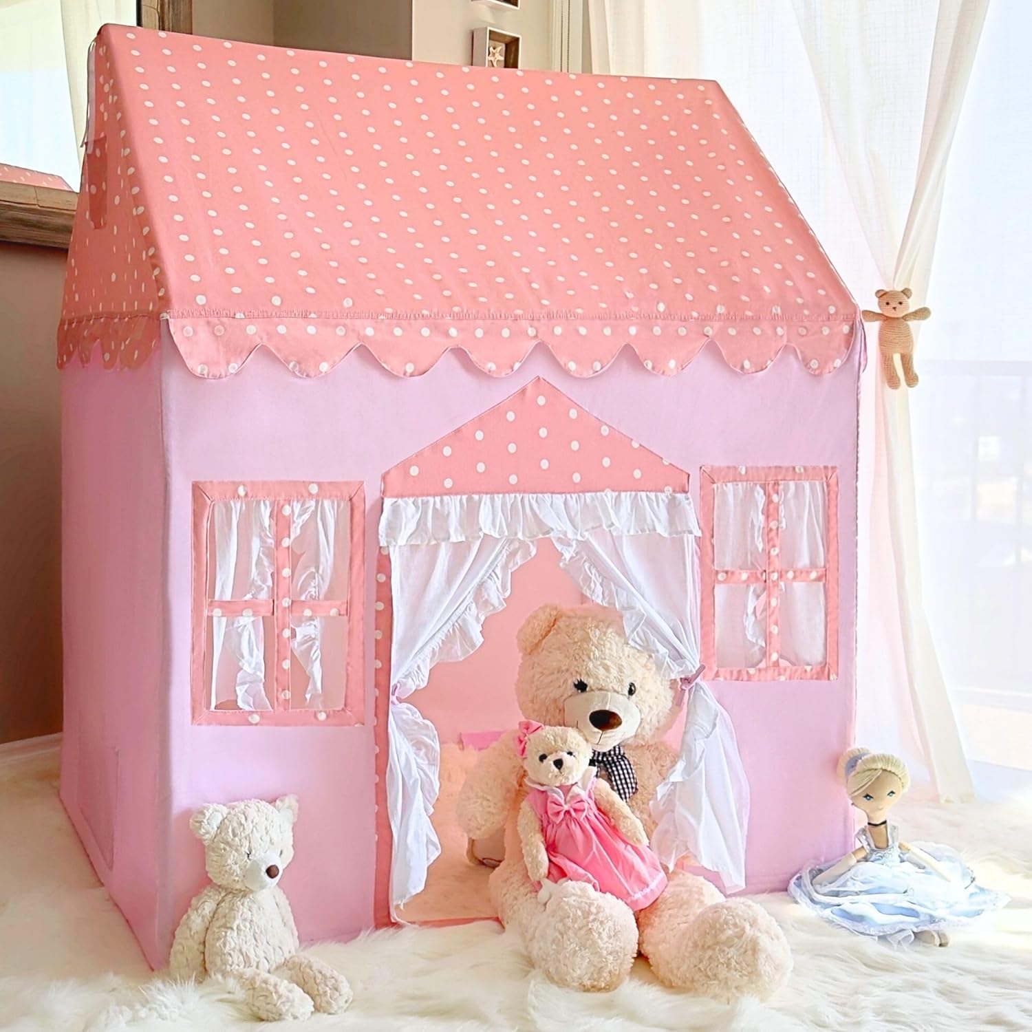 Large Cotton Kids Play Tent | Wooden Frame, Battery Lights, CPSC Certified | LiCosmo Inc