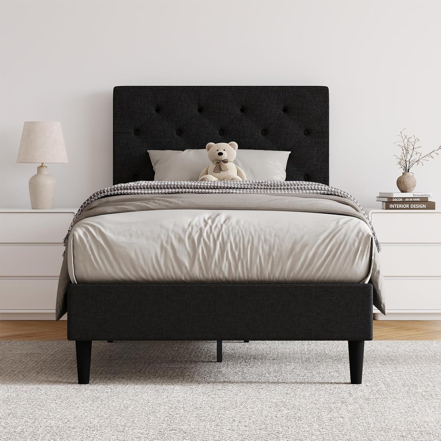 HOMBCK Twin Size Bed Frame with Headboard for Kids Comfort