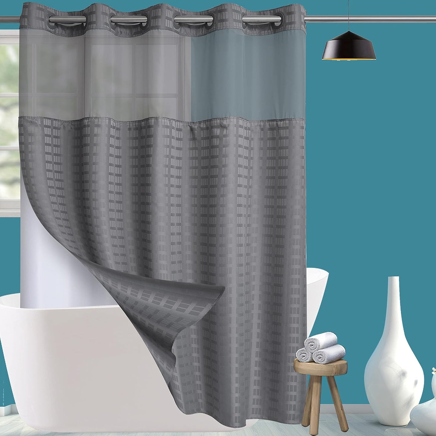 Conbo Mio No Hook Shower Curtain Set for Luxury Bathroom Decor