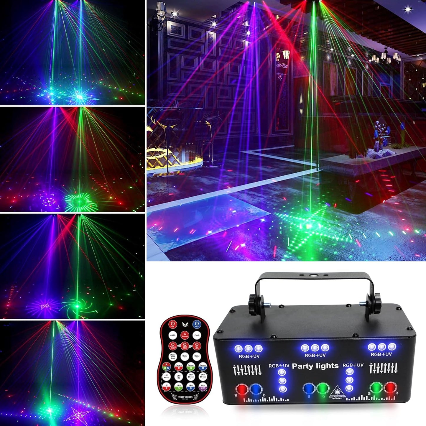 WUZSTAR DJ Party Lights with 21 Lens RGB UV Strobe Effects