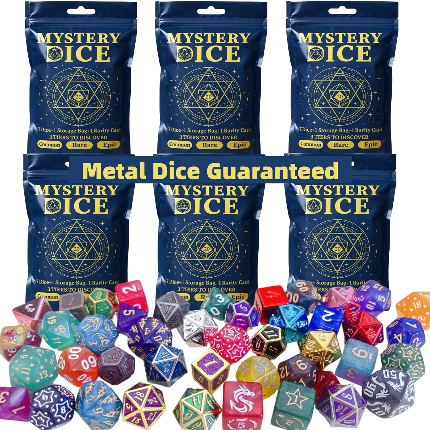 Mystery Dice Set of 7 Polyhedral Dice by UURM for RPGs