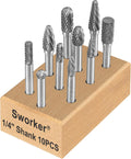 Carbide Burr Set 1/4 in Shank XXL 10PCS - Heavy Duty Rotary Bits