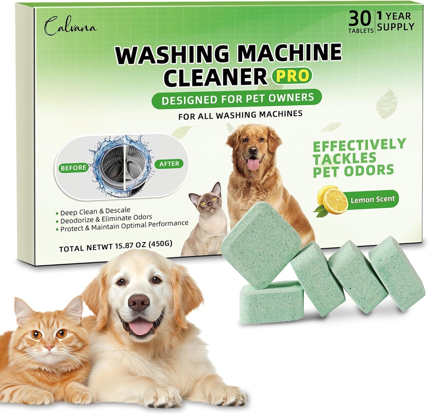 Pet Owner 30-Pack Washing Machine Tabs, Residue Remover - Calvana