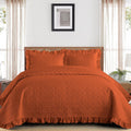 Fall Queen Quilt Set 3 Pieces Orange Lightweight Ruffled Quilt - Cozy