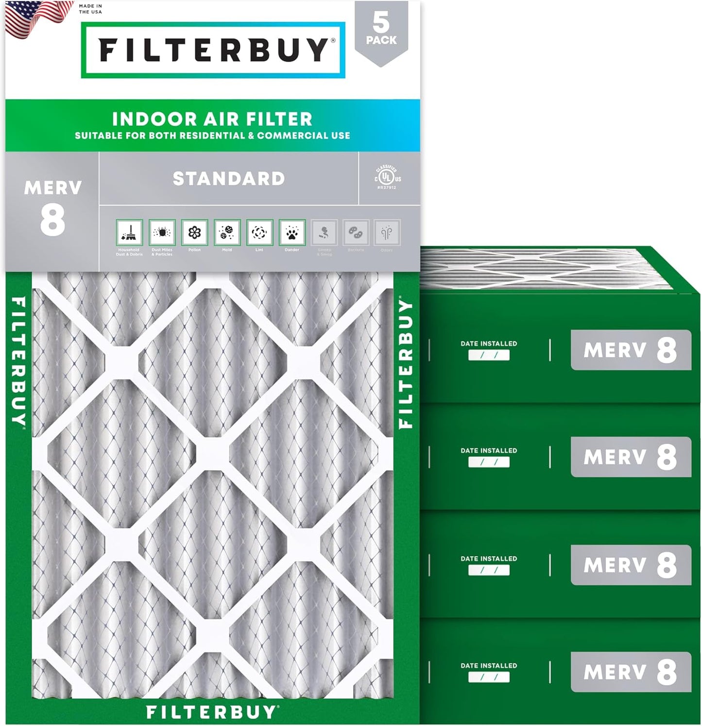 Filterbuy 16x24x4 Air Filter MERV 8 for Dust & Allergy Defense
