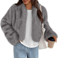Womens 2025 Cropped Faux Fur Jacket - Fluffy Open Front Coat