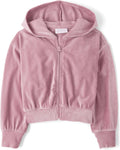 Girls Cropped Hooded Velour Zip Sweatshirt - Cozy Fit