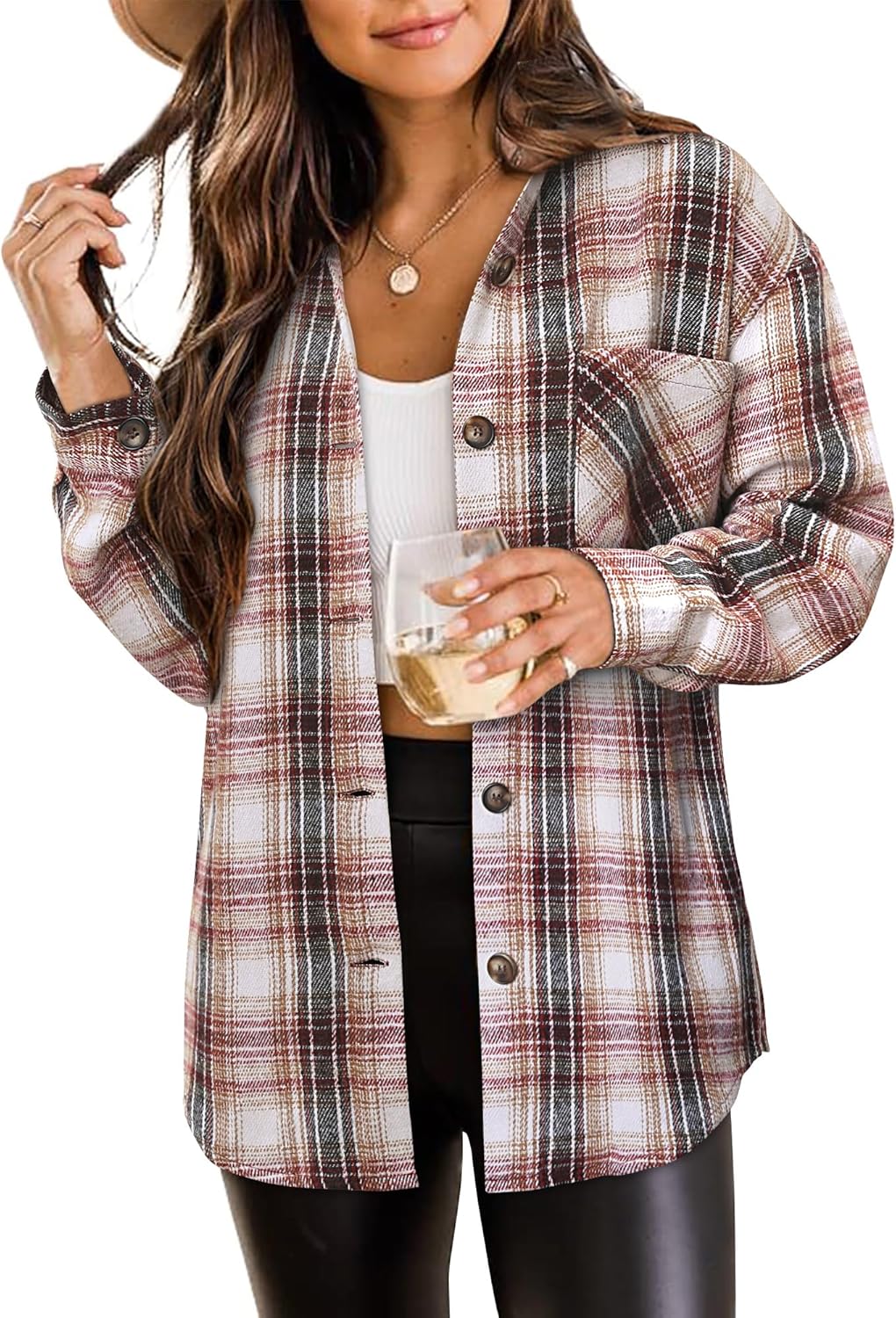 ZOLUCKY Womens Shackets Jacket Plus Size Long Sleeve Blouses