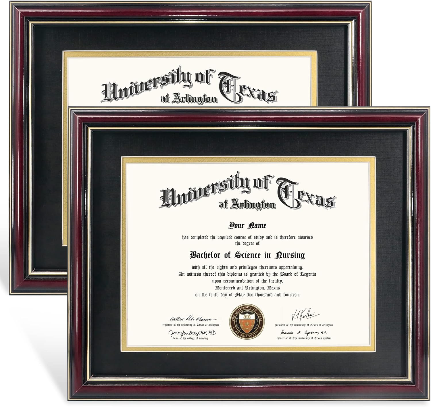 Elegant 8.5x11 Diploma Frame with Black over Gold Mat Design