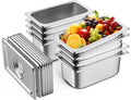 8 Pack 1/4 Size 6in Deep Stainless Steel Hotel Pans with Lids